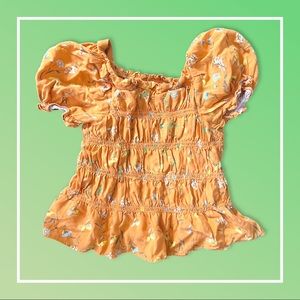 Orange Toddler Floral Blouse Frocked—4T